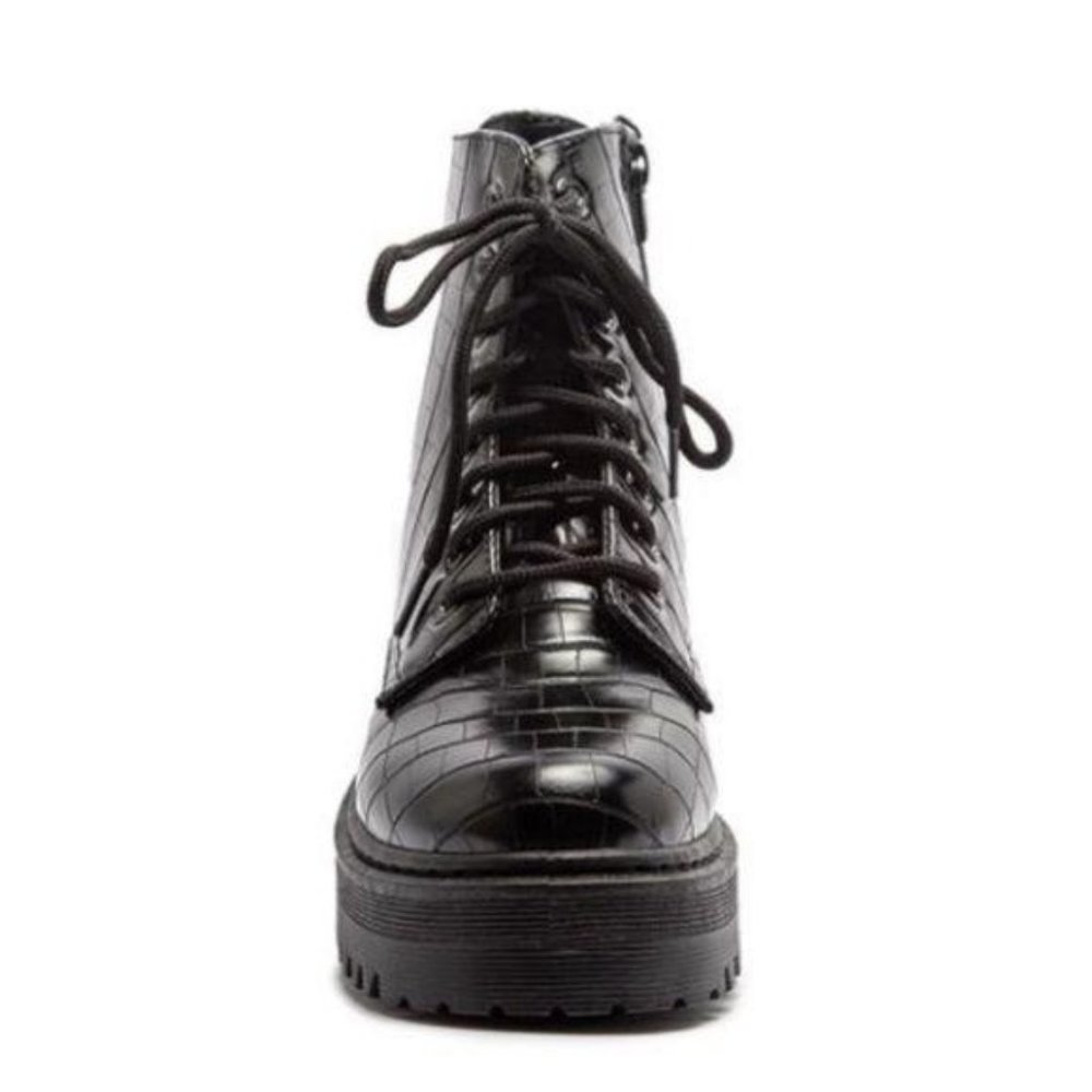 Black Combat Boots in Embossed Crocodile - Picture 5 of 9